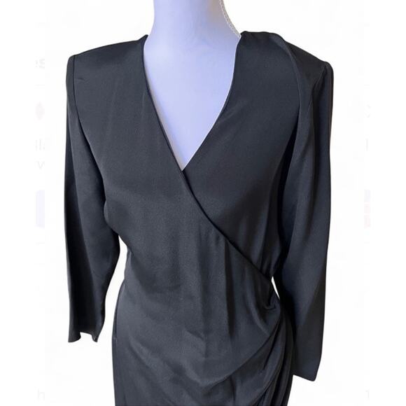 Silk Studio 100% Silk Midi Sheath Dress 3/4 Sleeve Black SZ 6 Vintage 80s Preppy - Picture 2 of 5